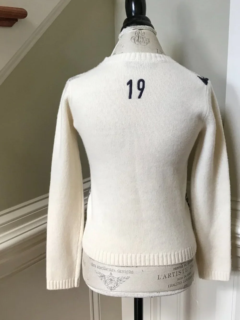 Christian Dior Le Soleil 2020 Sweater Womens 4 40 Cream Black Cashmere Crew Neck